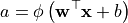 a = \phi\left( \mathbf{w}^\top \mathbf{x} + b \right)